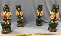 Lot of 4 carved wooden frogs, about 12" tall