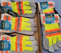 Lot of 5 Firm Grip hi vis work gloves with Thinsul