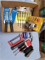 Box lot with misc. tools, including hammer, screwd