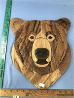 Wooden bear face wall hanger, 13" wide      (k 95)