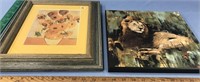 Lot of 2 pieces of art:  1 matted and framed "Sunf