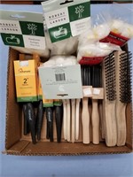 Box lot including, steel wire brushes, paint brush