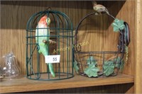 BIRD CAGE WITH PARROT AND BASKET