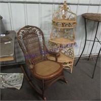 Wicker corner stand, wicker rocking chair