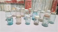 Assorted canning jars, some blue