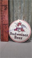 Budweiser Beer round tin sign, 15.5"