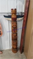 Wood carved totem pole, approx 50" tall