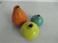 (3) "As Is" Vases, Aqua, Orange and Green