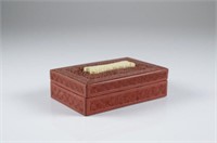 CHINESE CINNABAR LACQUER BOX WITH IVORY PLAQUE