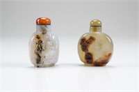 TWO SHADOW AGATE CARVED SNUFF BOTTLES