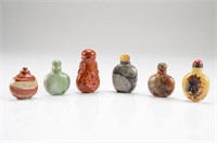 GROUP OF SIX CHINESE STONE CARVED SNUFF BOTTLES