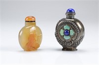 CHINESE SILVER & AGATE SNUFF BOTTLES