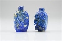 TWO CHINESE LAPIS LAZULI CARVED SNUFF BOTTLES