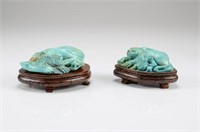 TWO TURQUOISE CARVED ANIMAL GROUPS