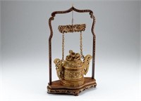 CHINESE STAINED IVORY CARVED CENSER ON STAND