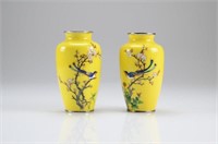 PAIR OF JAPANESE YELLOW GROUND CLOISONNE VASES