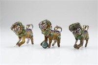 THREE CHINESE VERMEIL SILVER AND ENAMEL LIONS