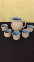 Hand Made Pottery Set - Pitcher And 5 Cups