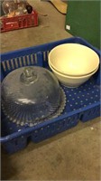 Cake Plate With Cover And 2 - Oven Ware Bowls