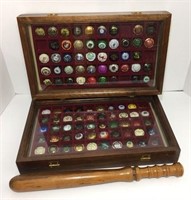 Collectible Bottle Caps in Wooden Felt Lined