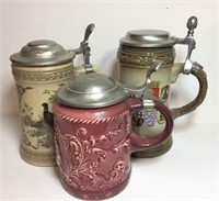 Alwe Pheasant Lidded Beer Stein and Two