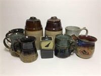 Stoneware Lidded Crocks & Coffee Mugs