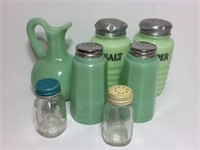 Jadeite Glass Ewer, Salt & Pepper Shakers,