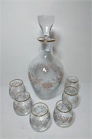 Etched Glass Decanter with Cordials with