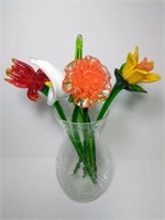 Hand Blown Glass Floral Stems in Crackled