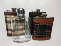 Plaid, Glass and Leather Incased Flasks