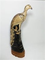 Water Buffalo Horn Carved Peacock Figurine
