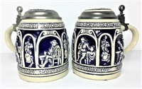 Pair of Gerz German Beer Steins Lidded