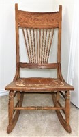 Antique Carved Rocking Chair with Leather