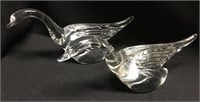 Pair Of Glass Goose Sculptures