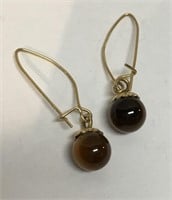 14k Gold And Tiger's Eye Earrings