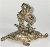 800 Silver Putti Figurine Of Boy And Stork