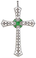 18kt Gold 2.28ct Emerald and Diamond pendant cross