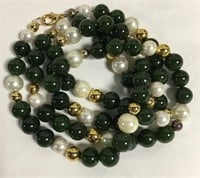 Jade Bead And Faux Pearl Necklace