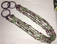 Beaded Amethyst / Quartz Necklace, Jade Pendants
