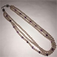 Rose Quartz And Amethyst Three Strand Necklace