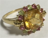 14k Gold Ring With Multi Colored Stones