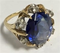 14k Gold Ring With Blue Sapphire And Clear Stones