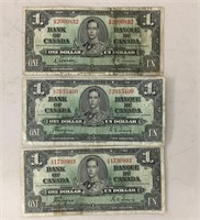 3 canadian 1937 dollar bills