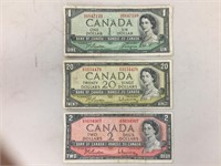 3 canadian bank notes 1954