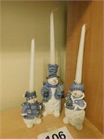 3 snowmen candle holders