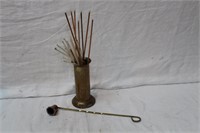 Hammered brass spill holder and candle snuffer