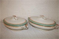 2 Oval covered vegetable bowls