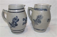 2 German glazed pottery jugs (cracks) 9"H