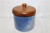 Glazed crock jar with lid (as is see picture) 3.5"