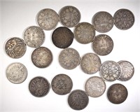 20-SILVER GERMAN 1 MARK COINS 1800'S & 1900'S